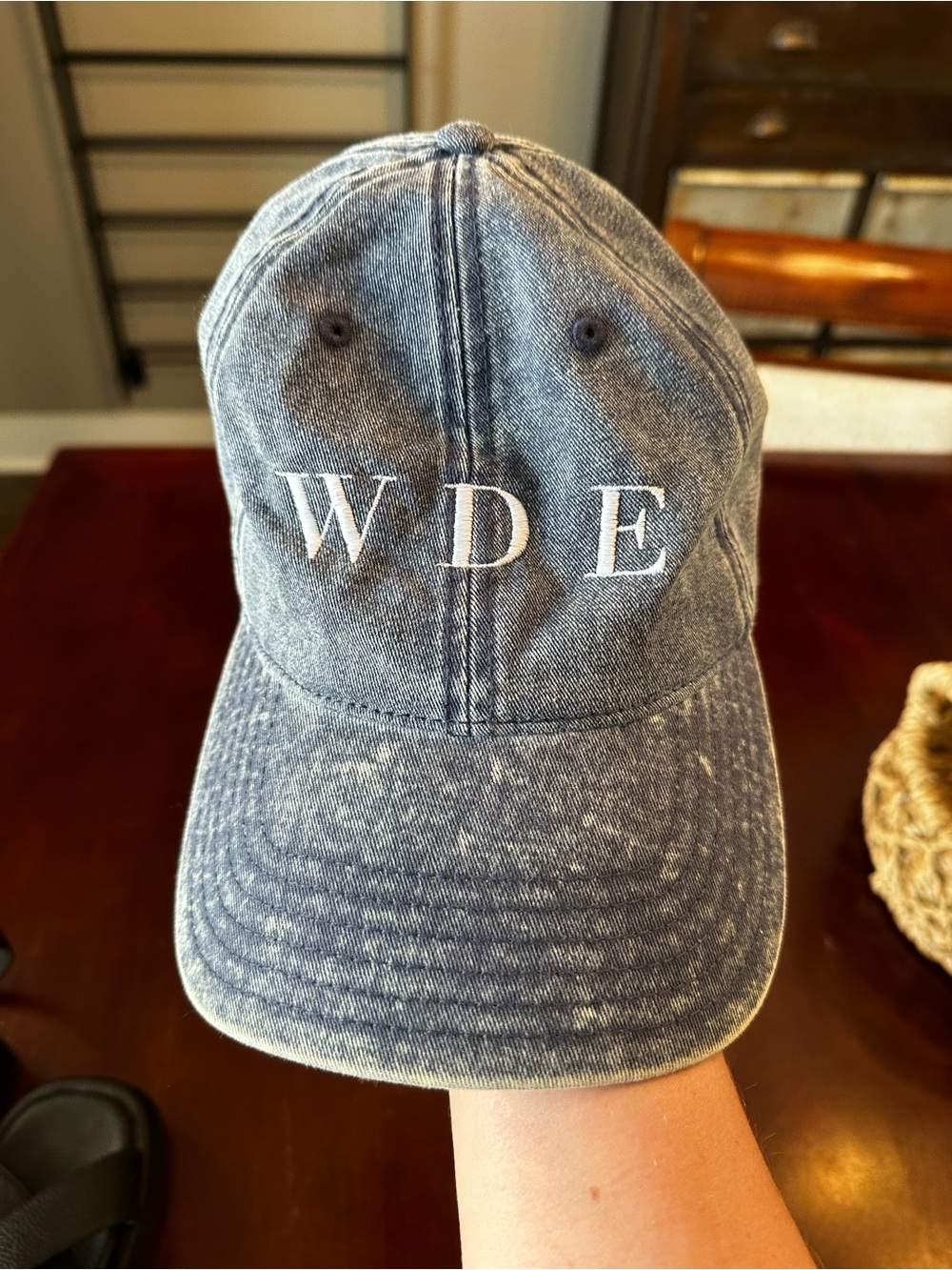 WDE Embroidered Denim Baseball Cap - Washed Blue